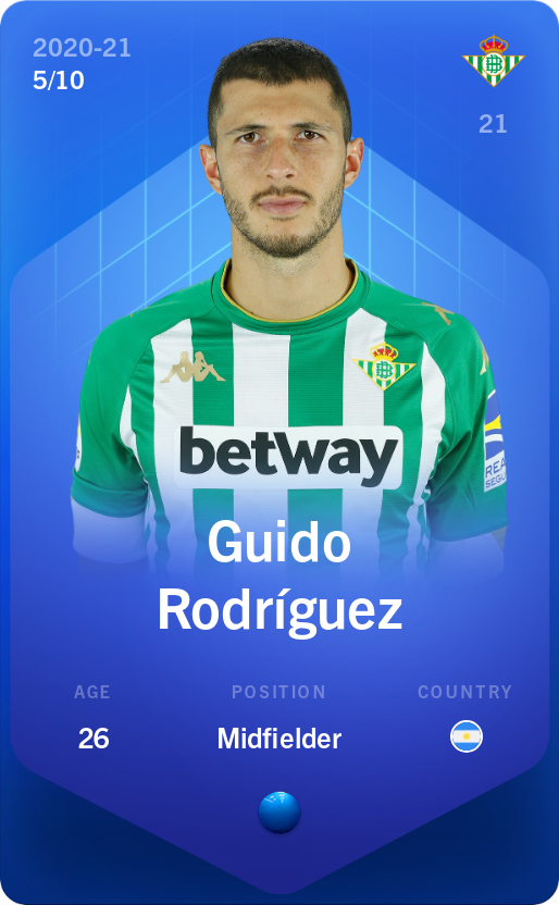 Sorare - Sorare Official - Guido Rodríguez 2020-21 • Super Rare 5/10 - NFT # 93262617598383564127618970560573539499651264538262462726193611545278852304538
