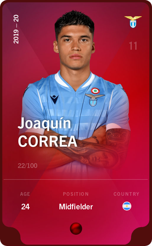 Sorare - Sorare Official - Joaquín Correa 2019-20 • Rare 22/100 - NFT # 21067951548820198041576553004098597452454947145743590212998142211947963144558