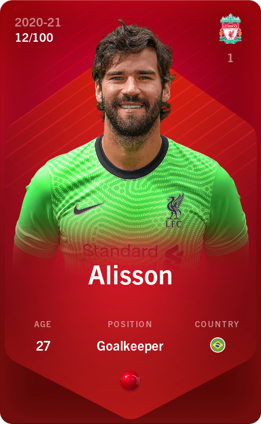 Sorare - Sorare Official - Alisson 2020-21 • Rare 12/100 - NFT # 111291817167484875719500603708833748128091855234295389963454396286124972681496