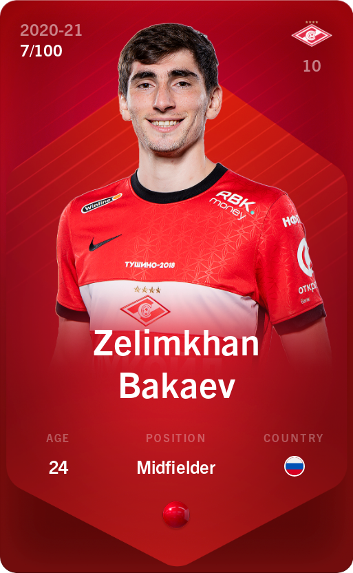 Sorare - Sorare Official - Zelimkhan Bakaev 2020-21 • Rare 7/100 - NFT # 113093829488199055122849786763690100791187587834929832190750017531415714532553