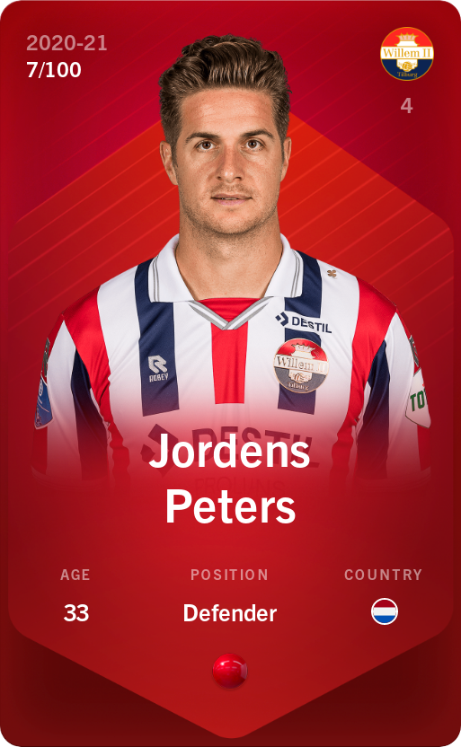 Sorare - Sorare Official - Jordens Peters 2020-21 • Rare 7/100 - NFT # 56950763537369234468424655189335665073053860272013044479877611192484696557622