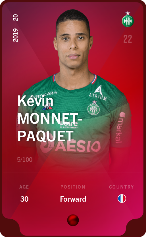 Sorare - Sorare Official - Kévin Monnet-Paquet 2019-20 • Rare 5/100 - NFT # 15638047421673942666131245304175960940078668234020481967369558766145089639852
