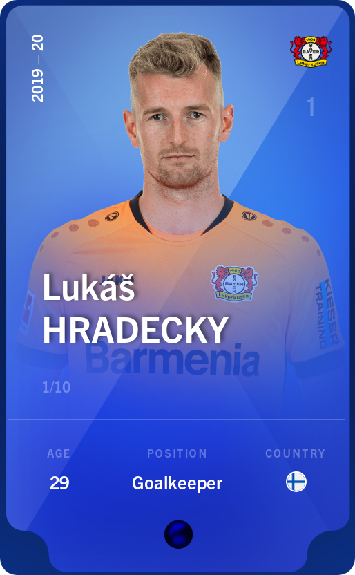 Sorare - Sorare Official - Lukáš Hradecky 2019-20 • Super Rare 1/10 - NFT # 101666474945470025433143930284902918171862658254565271833226464034632870768901