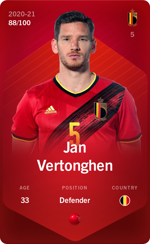 Sorare - Sorare Official - Jan Vertonghen 2020-21 • Rare 88/100 - NFT # 93859592907201754694149504054022110984562007850377254279102814659211273784581