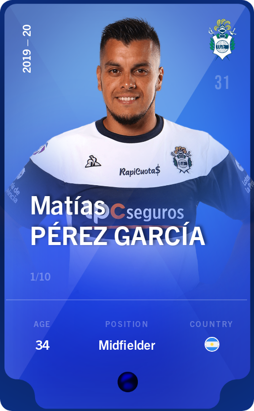 Sorare - Sorare Official - Matías Pérez García 2019-20 • Super Rare 1/10 - NFT # 33911410354123107657397454066320800480432557968138446409211739592542605552719