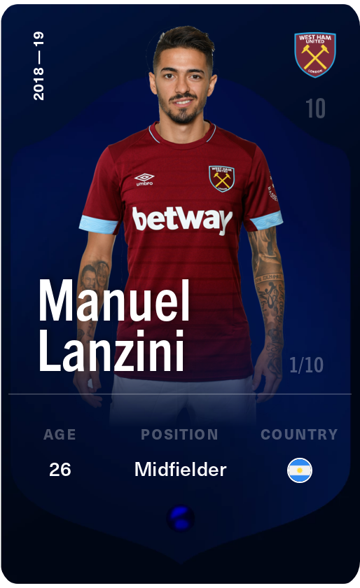 Sorare - Sorare Official - Manuel Lanzini 2018-19 • Super Rare 1/10 - NFT # 78617201344659666325280279401443872638717237083261027921827157554239516430073