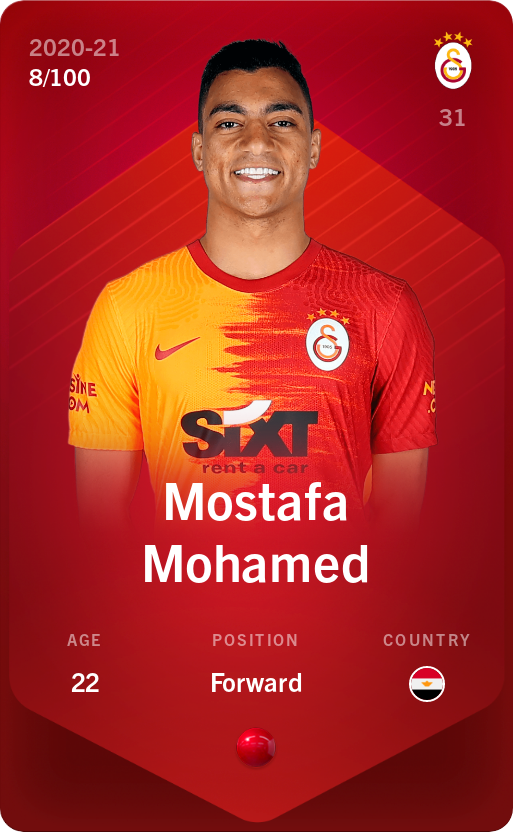 Sorare - Sorare Official - Mostafa Mohamed 2020-21 • Rare 8/100 - NFT # 57521895656067409113994914941091118832834284022042922428407828389580000956053