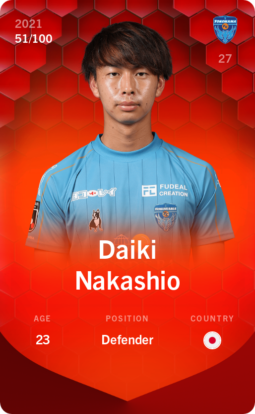 Sorare - Sorare Official - Daiki Nakashio 2021-22 • Rare 51/100 - NFT # 98248787314905962653784959460027061055945860423132277577446198404139686929100