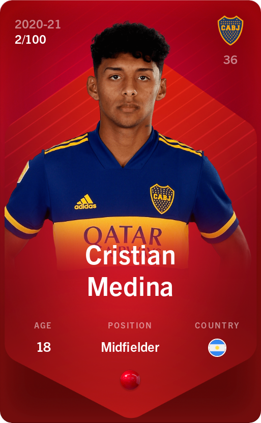 Sorare - Sorare Official - Cristian Medina 2020-21 • Rare 2/100 - NFT # 20812631631538755638657547098234909624503940102511013686076139982334421920470