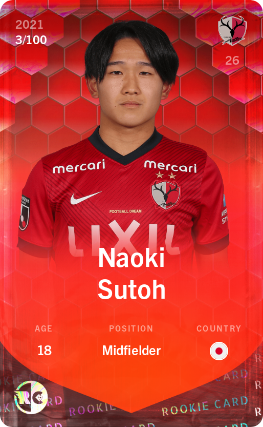 Sorare - Sorare Official - Naoki Sutoh 2021-22 • Rare 3/100 - NFT # 9405220981323969536978487918152686077432015099623721394846736683805308662440