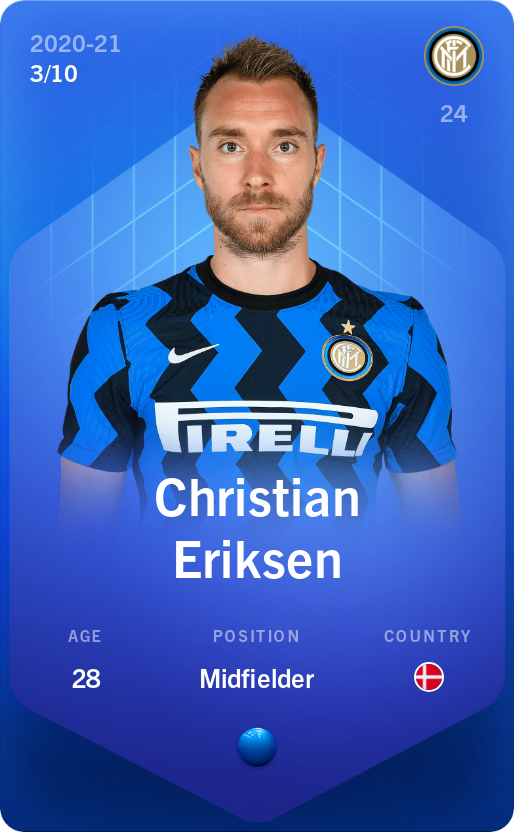 Sorare - Sorare Official - Christian Eriksen 2020-21 • Super Rare 3/10 - NFT # 72696671190718991672181637028249260961091757078546681166542192105241974195281
