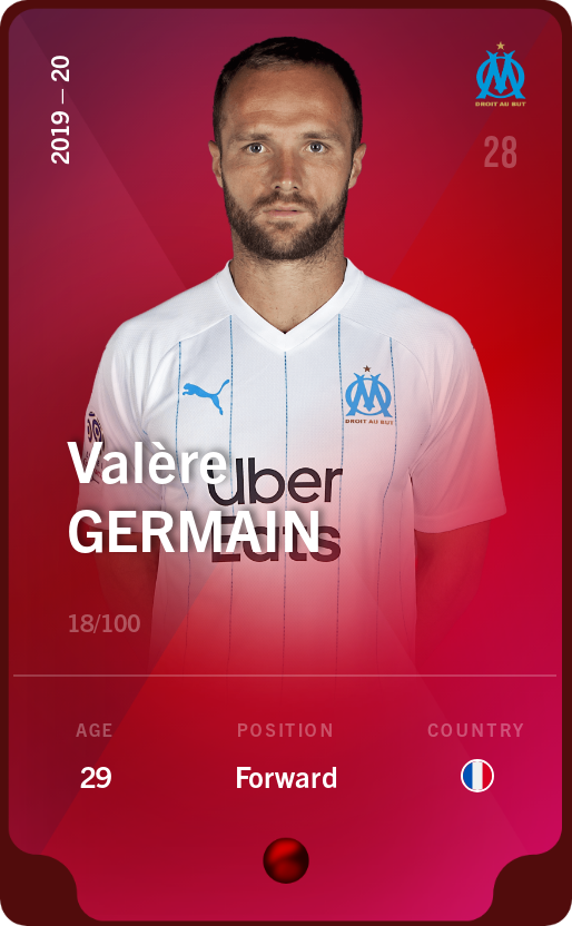 Sorare - Sorare Official - Valère Germain 2019-20 • Rare 18/100 - NFT # 105755449919318803574773684593752982463823319197230858014757125357508268970614