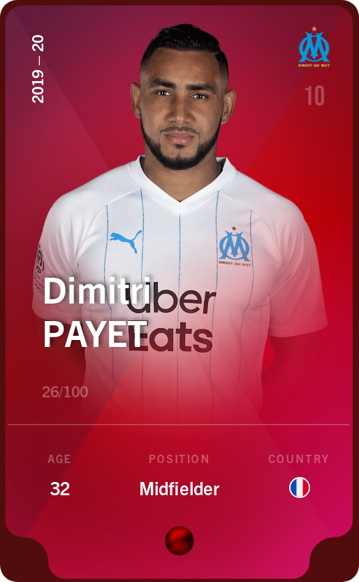 Sorare - Sorare Official - Dimitri Payet 2019-20 • Rare 26/100 - NFT # 79200491611755402966700876253555738574133643910602338093380494207865211055465
