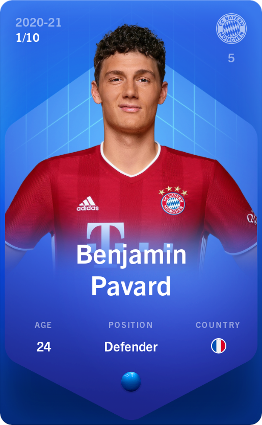 Sorare - Sorare Official - Benjamin Pavard 2020-21 • Super Rare 1/10 - NFT # 37189791367601374101183290302199421096871151771303244555102026425676547188774