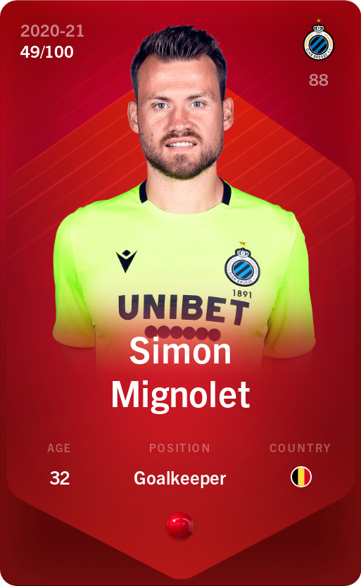 Sorare - Sorare Official - Simon Mignolet 2020-21 • Rare 49/100 - NFT # 111058046034267828289916048984735503867447521576567729217422899661841004118105