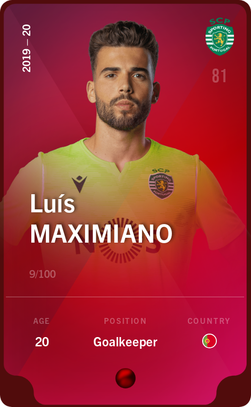 Sorare - Sorare Official - Luís Maximiano 2019-20 • Rare 9/100 - NFT # 110916068208559728411885742465156510591504133297257820154315551275959093245543