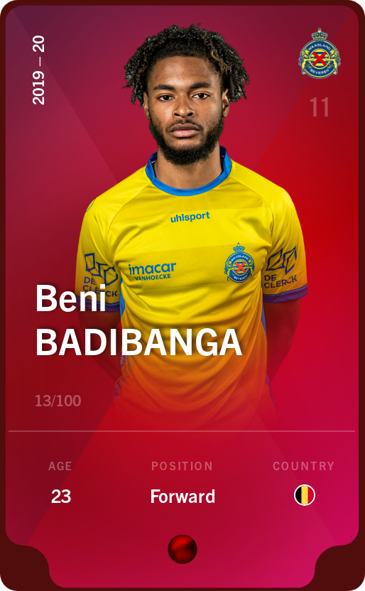 Sorare - Sorare Official - Beni Badibanga 2019-20 • Rare 13/100 - NFT # 62441571660960178430499447514222594191954761510255892128163100406500646326855