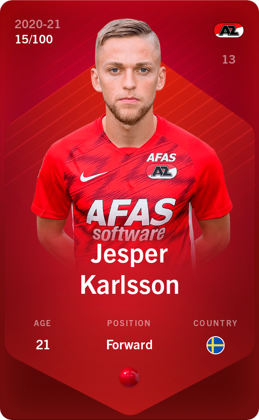 Sorare - Sorare Official - Jesper Karlsson 2020-21 • Rare 15/100 - NFT # 67892647780193372625544620765965859995742618108476999559586331781375040878837