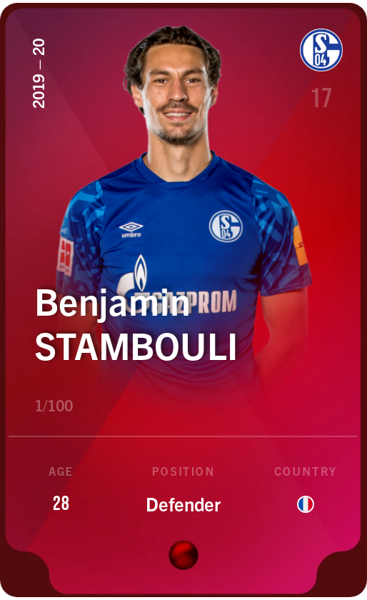 Sorare - Sorare Official - Benjamin Stambouli 2019-20 • Rare 1/100 - NFT # 61363113486684398520661307337629711051816608699169261955448286074852522525247