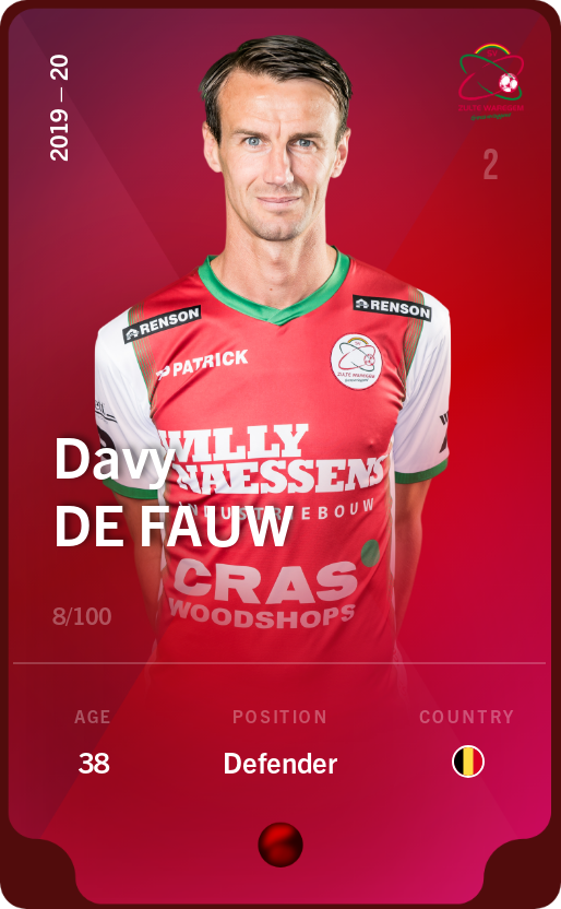 Sorare - Sorare Official - Davy De fauw 2019-20 • Rare 8/100 - NFT # 67700289774313176293600956285512108958694907469081785126672421226859084757762