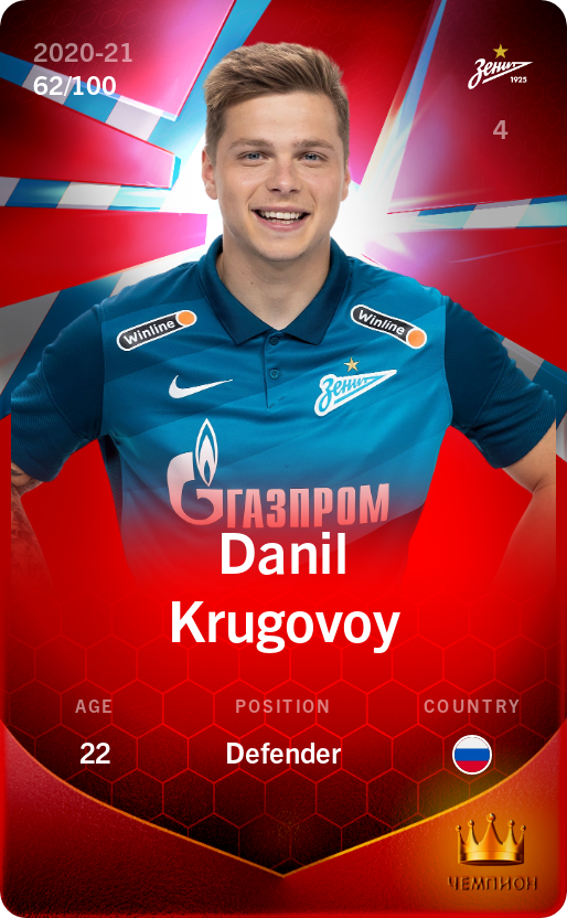 Sorare - Sorare Official - Danil Krugovoy 2020-21 • Rare 62/100 - NFT # 101215798256108135077523849060629165389922244805034678380366465790695599381238