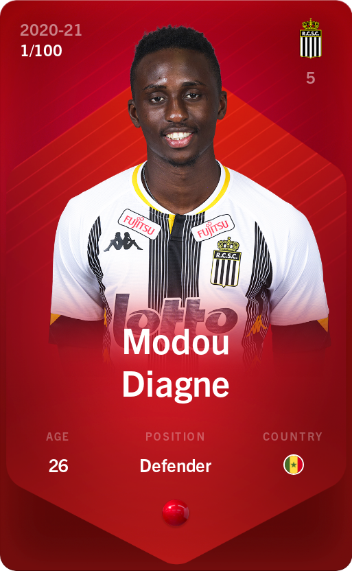 Sorare - Sorare Official - Modou Diagne 2020-21 • Rare 1/100 - NFT # 92211773401272981053292621025470057189000860283814135895692519577128840860664