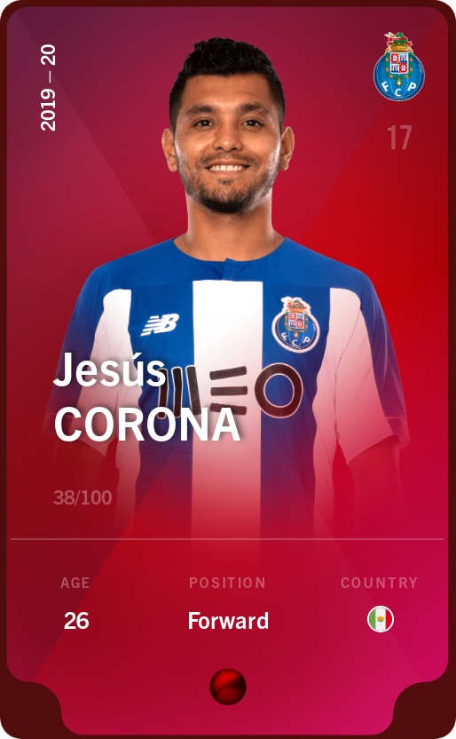 Sorare - Sorare Official - Jesús Corona 2019-20 • Rare 38/100 - NFT # 110406712983521649685699142022498111501934451118401177351752843589938645799980
