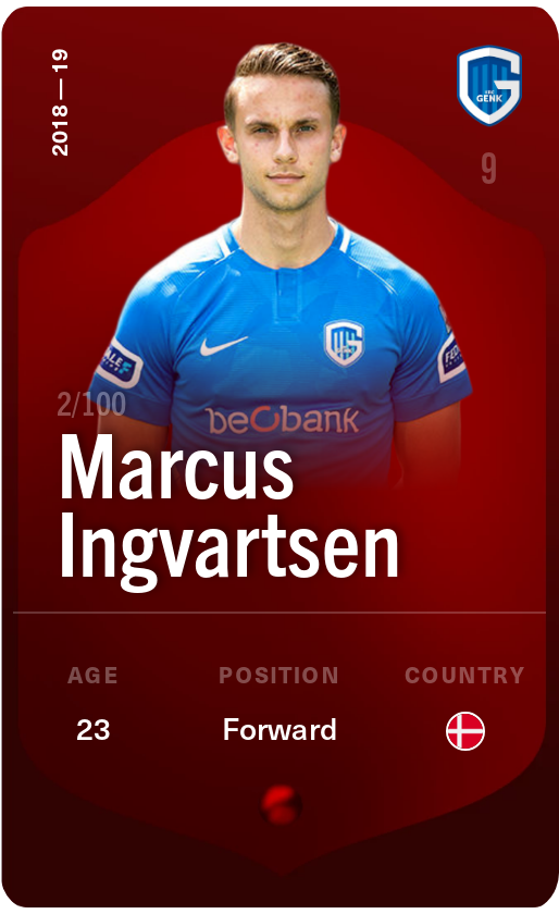 Sorare - Sorare Official - Marcus Ingvartsen 2018-19 • Rare 2/100 - NFT # 43580338400873029964984220098848610025874481336706378773899230739184900288546