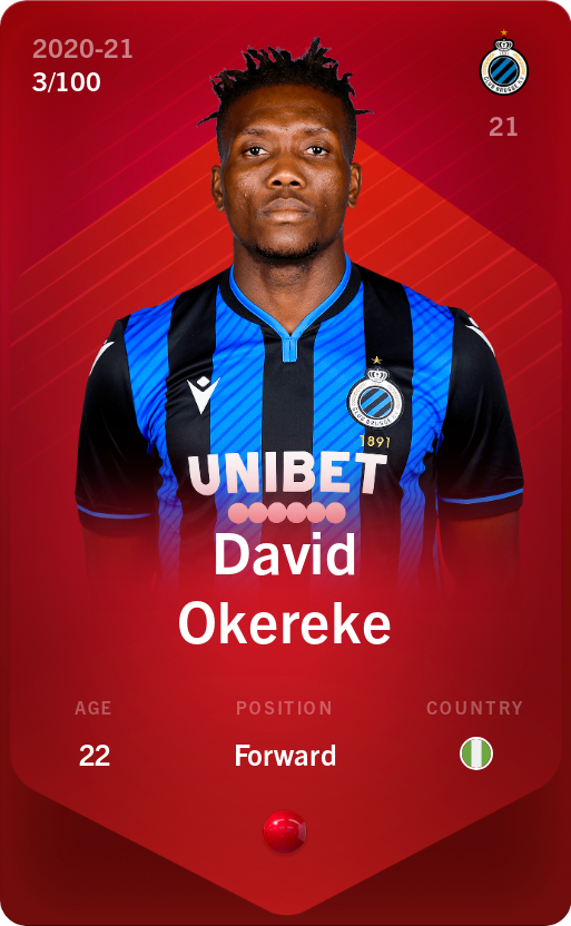 Sorare - Sorare Official - David Okereke 2020-21 • Rare 3/100 - NFT # 25569746957594305976785950214156127644353159166540550588321437075165532437595