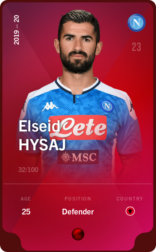 Sorare - Sorare Official - Elseid Hysaj 2019-20 • Rare 32/100 - NFT # 77322953586329554017926327137861990946071878588610745192239962028719779290005