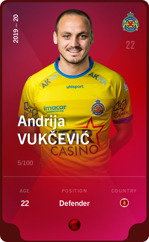 Sorare - Sorare Official - Andrija Vukčević 2019-20 • Rare 5/100 - NFT # 2273038521463978430168858839941875735001766873334139025312851283591493794388