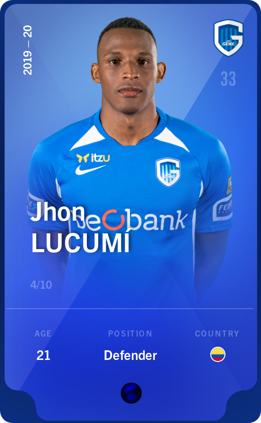 Sorare - Sorare Official - Jhon Lucumí 2019-20 • Super Rare 4/10 - NFT # 39717436472319651052148268362875096151021144110527540591676853214688171862968