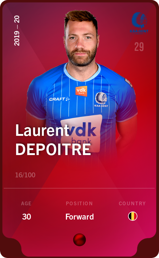 Sorare - Sorare Official - Laurent Depoitre 2019-20 • Rare 16/100 - NFT # 67655332533724555601997009775928980131926887585714009144323483101494162494176