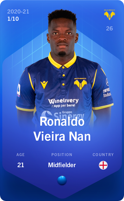 Sorare - Sorare Official - Ronaldo Vieira Nan 2020-21 • Super Rare 1/10 - NFT # 92399265977477156983297810491641792767334234181649777043207607061666079684840
