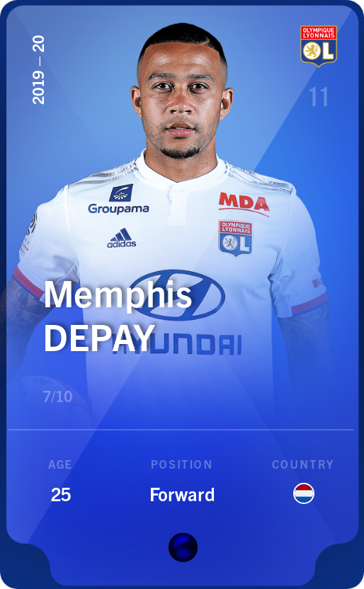 Sorare - Sorare Official - Memphis Depay 2019-20 • Super Rare 7/10 - NFT # 18580863243756730594177658275368883669341790696396313236591520813170957287320