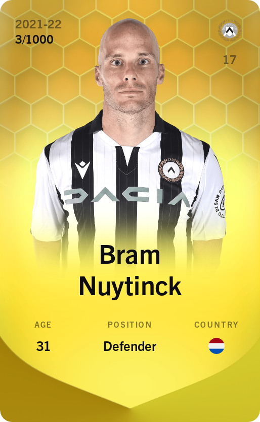 Sorare - Sorare Official - Bram Nuytinck 2021-22 • Limited 3/1000 - NFT # 3167951999972075410935844641372274384116749815050803951663933668477894484049