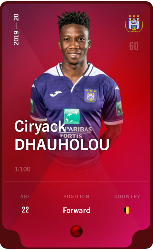 Sorare - Sorare Official - Ciryack Dhauholou 2019-20 • Rare 1/100 - NFT # 73025418232528256826422255957239004735696367833997622823623393713692742390065