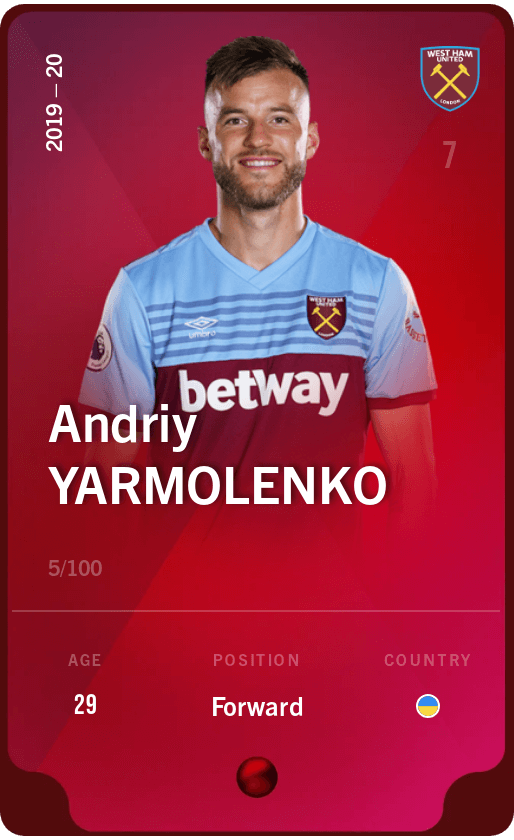 Andriy Yarmolenko 2019 20 Rare 5 100