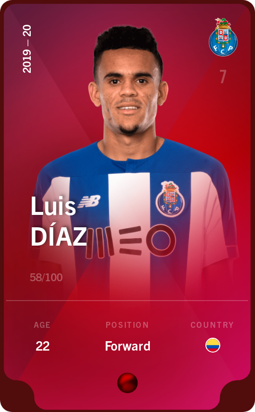 Sorare - Sorare Official - Luis Díaz 2019-20 • Rare 58/100 - NFT # 85780229011616234324008427405901046498732812480711657234539518250602896347611