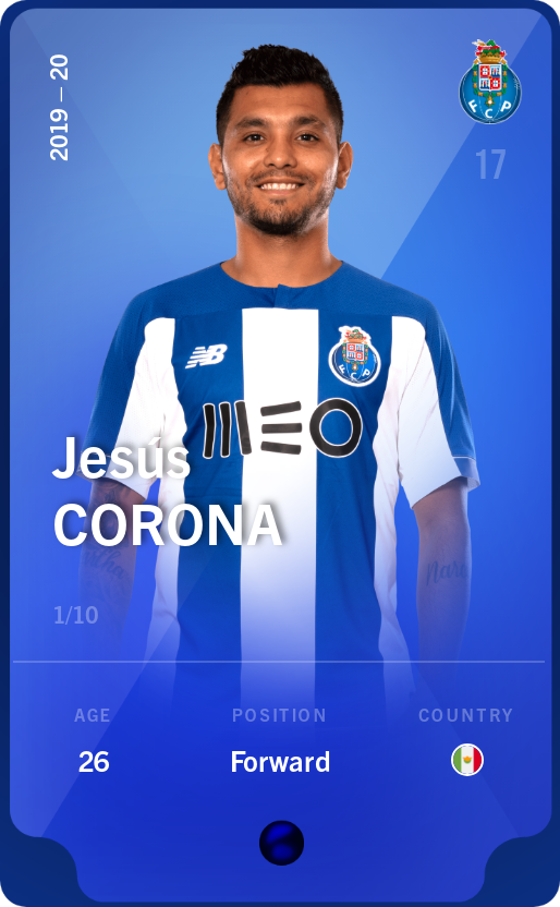 Sorare - Sorare Official - Jesús Corona 2019-20 • Super Rare 1/10 - NFT # 52958725788361033140404031618431625502807353391849664870109618604281213389950