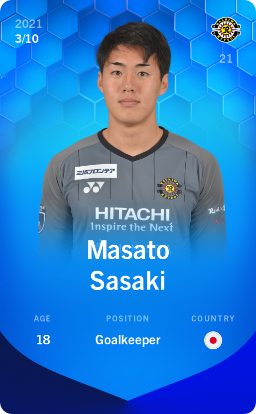 Sorare - Sorare Official - Masato Sasaki 2021-22 • Super Rare 3/10 - NFT # 49076530793404765504575751951042401662327949555288884720983891587936188655192