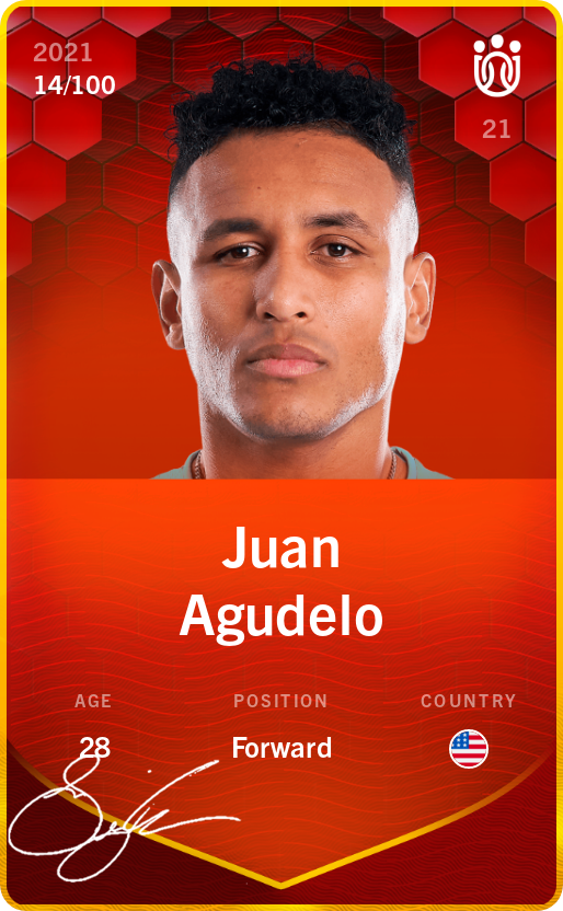 Sorare - Sorare Official - Juan Agudelo 2021-22 • Rare 14/100 - NFT # 44487178463318165728225346490761891447294540323573437199541207546887132370480