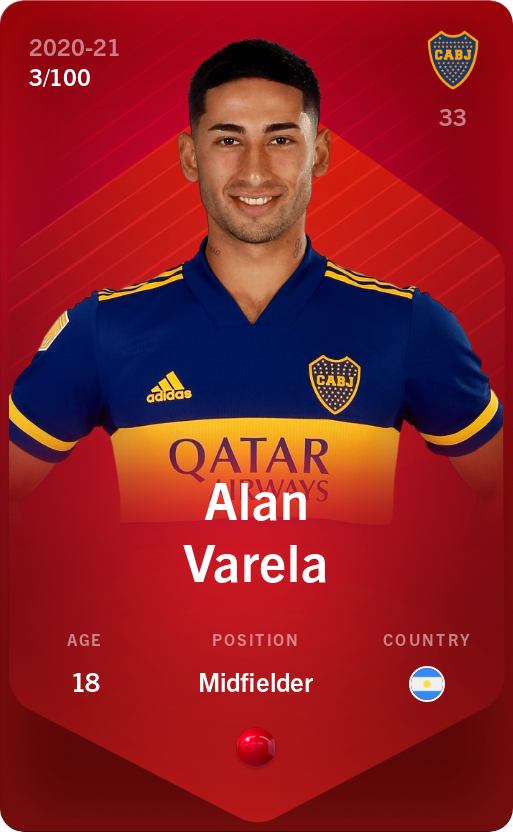 Sorare - Sorare Official - Alan Varela 2020-21 • Rare 3/100 - NFT # 75894223303961060114575704081799291858695767595915562911676270004850291063703