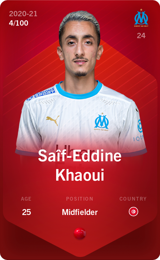 Sorare - Sorare Official - Saîf-Eddine Khaoui 2020-21 • Rare 4/100 - NFT # 99061405751541892924984140311347812734248936494543842626086628121201169424102