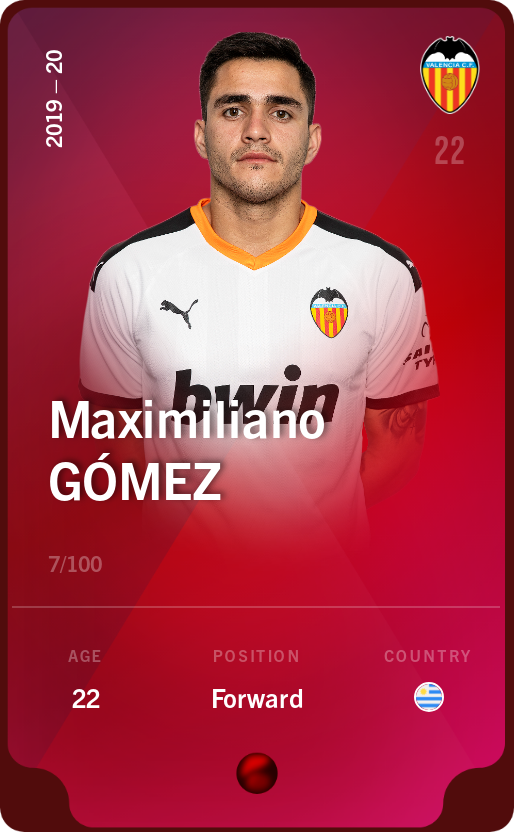 Sorare - Sorare Official - Maximiliano Gómez 2019-20 • Rare 7/100 - NFT # 45106640869340866843310528398267788367204409153869381421426633158732526432463