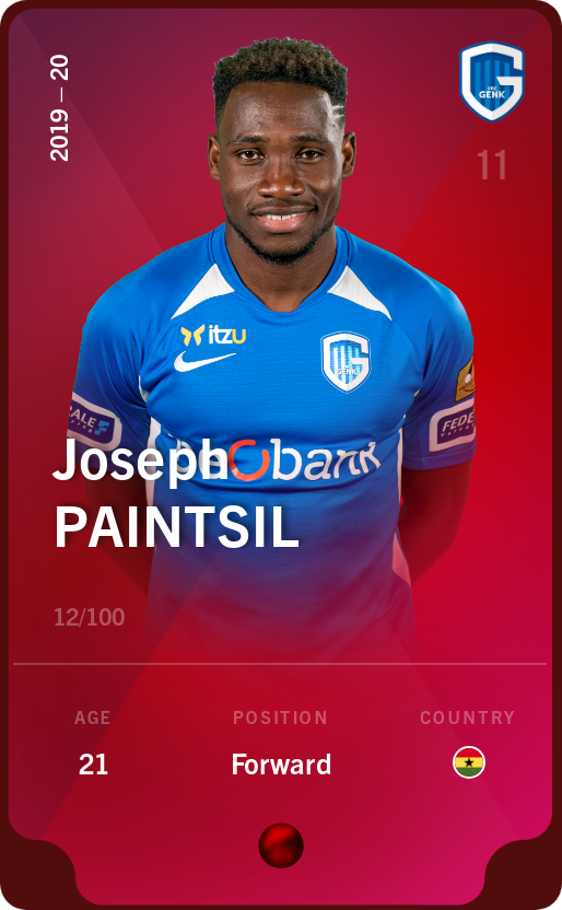 Sorare - Sorare Official - Joseph Paintsil 2019-20 • Rare 12/100 - NFT # 102097378472326033675592103030437590035015471070258815037690300703409385873548