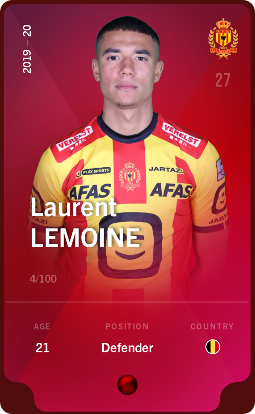 Sorare - Sorare Official - Laurent Lemoine 2019-20 • Rare 4/100 - NFT # 78866964714024409676277886155702975016867344063388938376706246769700216968171