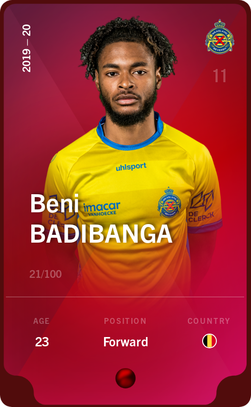 Sorare - Sorare Official - Beni Badibanga 2019-20 • Rare 21/100 - NFT # 8724076953053835709698615847280986357124078873682514650643699831305737546505