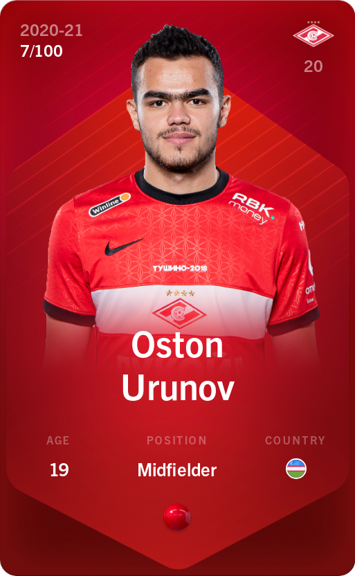 Sorare - Sorare Official - Oston Urunov 2020-21 • Rare 7/100 - NFT # 52440242171000600040301706867789462483918018712470048115863773650381264238464