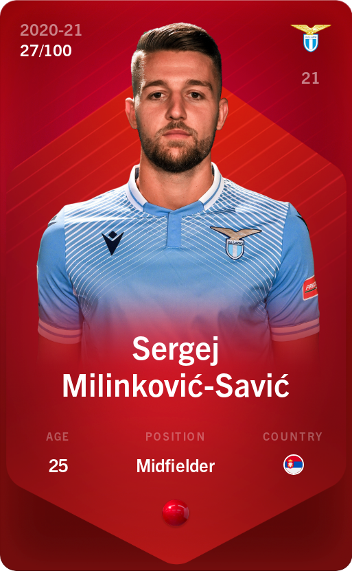 Sorare - Sorare Official - Sergej Milinković-Savić 2020-21 • Rare 27/100 - NFT # 1022341259038088535425326112096340913948287300729569369866629103721120680730